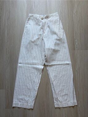 Uniqlo x Ines de la Fressange Cream Straight Leg Pants with Thin Red Stripes